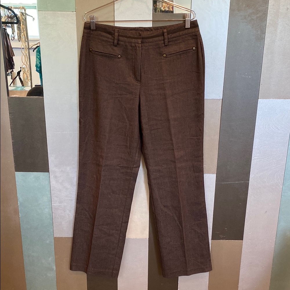 Larry Levine Brown Straight-Leg Trousers Women's Pants